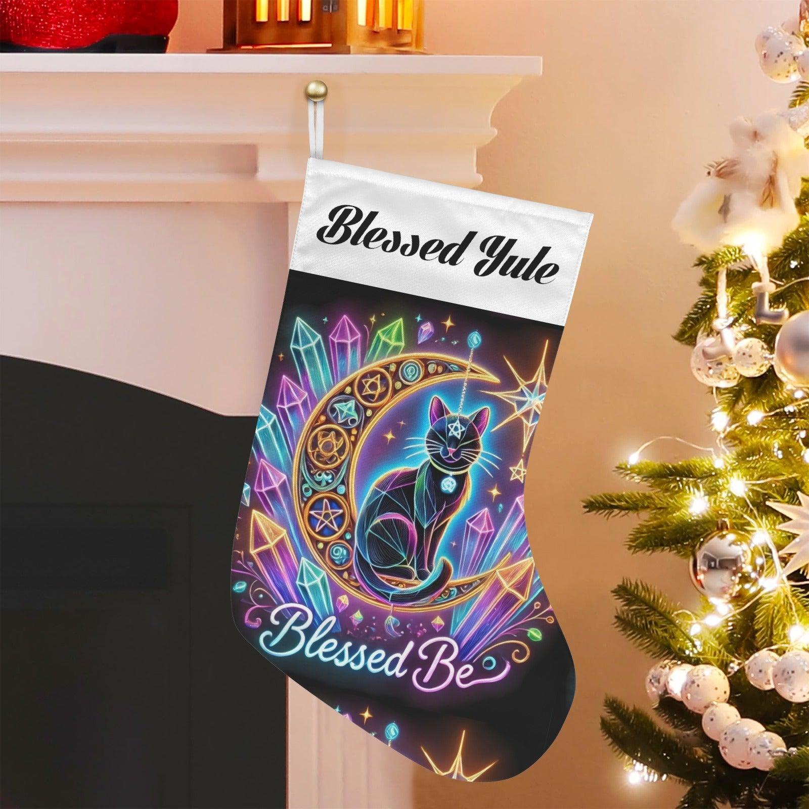 Magick Witch Black Cat Wicca Christmas Stocking for Yule Decorations-MoonChildWorld
