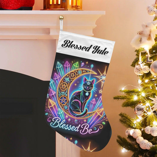 Magick Witch Black Cat Wicca Christmas Stocking for Yule Decorations