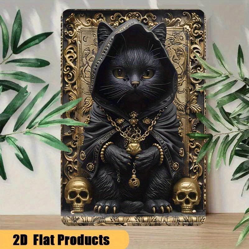 Wizard Cat Wall Art Wall Art Wicca Black Cat Metal Sign Gothic Witchcraft Wall Decor-MoonChildWorld