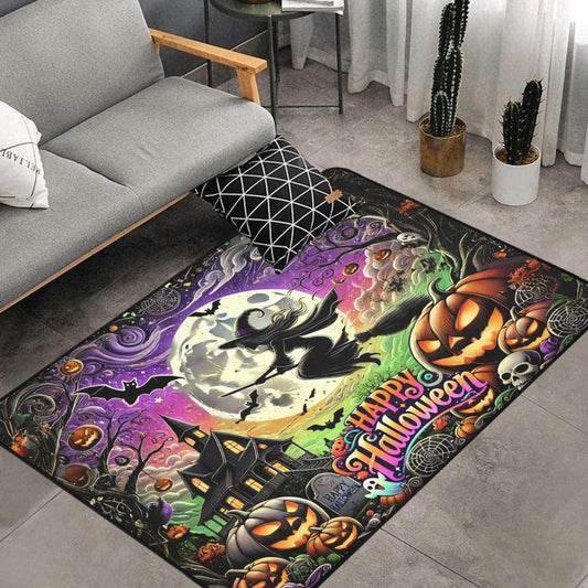 Flying Witch Carpet Happy Halloween Area Rug