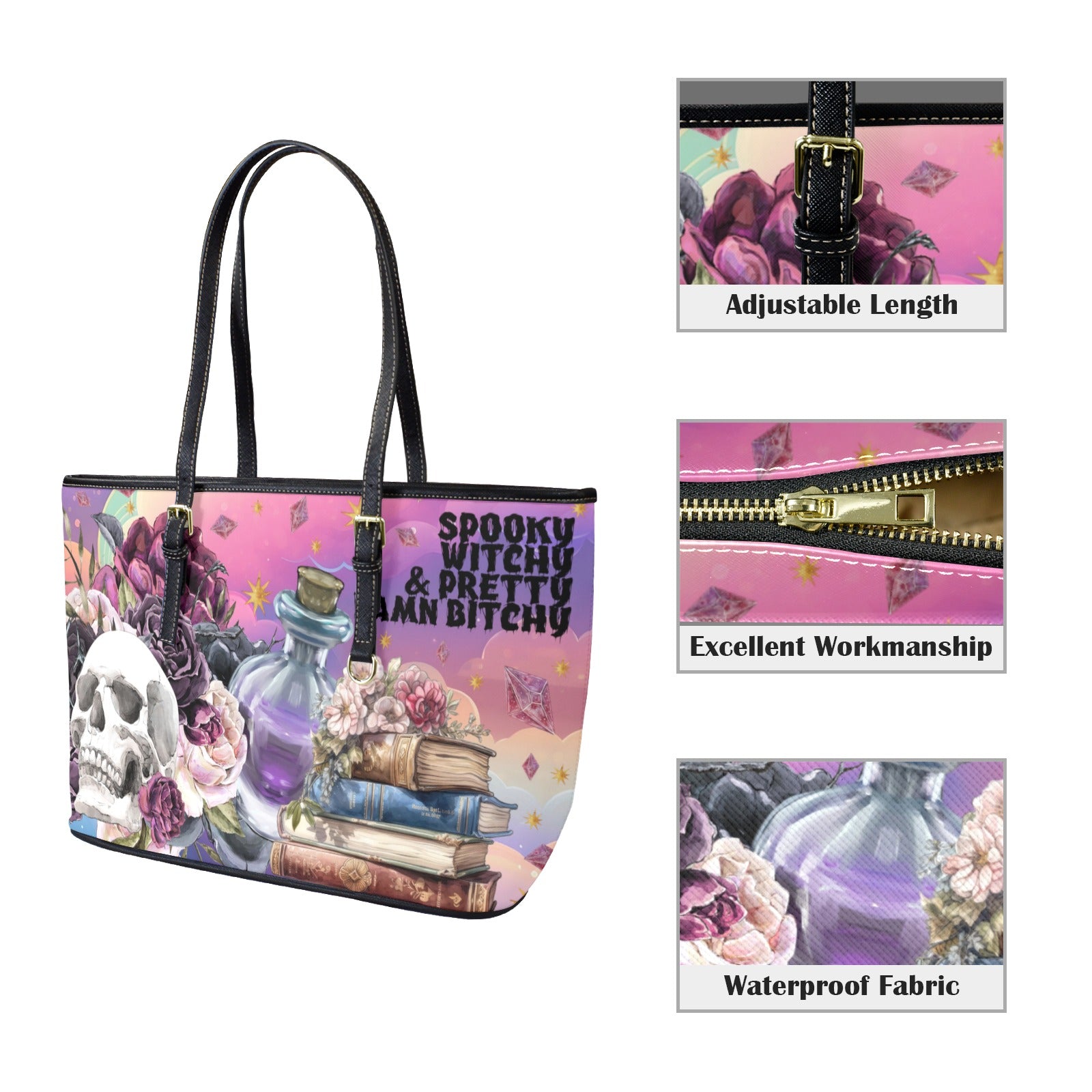 Spooky Witch Skull Gothic Tote Bag-MoonChildWorld