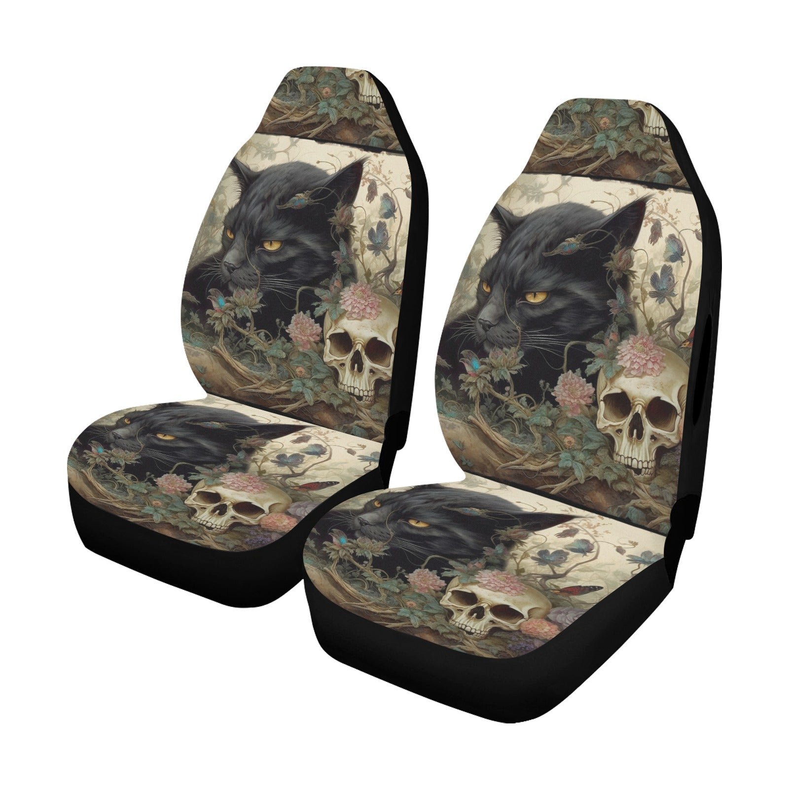 Skull black cat Halloween Gothic Car Seat Cover-MoonChildWorld