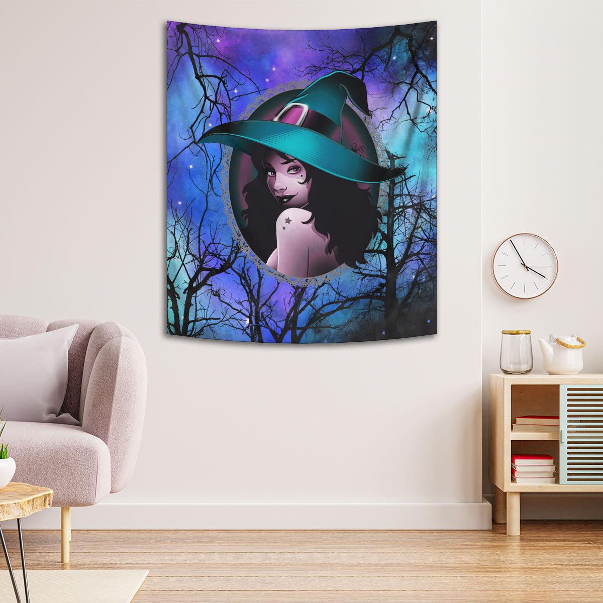 Dark Witch Tapestry Halloween Gothic Wall Hanging-MoonChildWorld