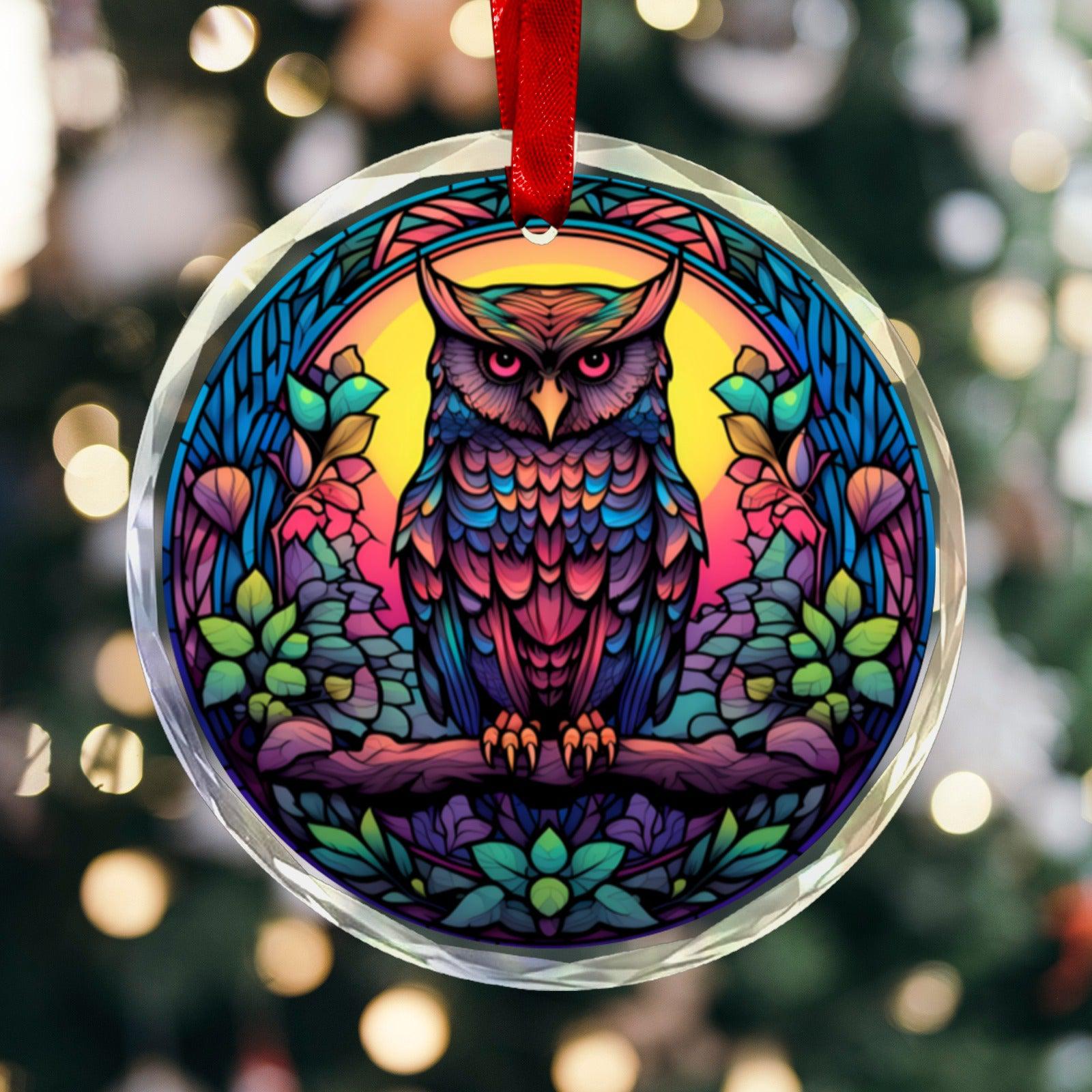 Wild Owl Glass Christmas Ornament-MoonChildWorld