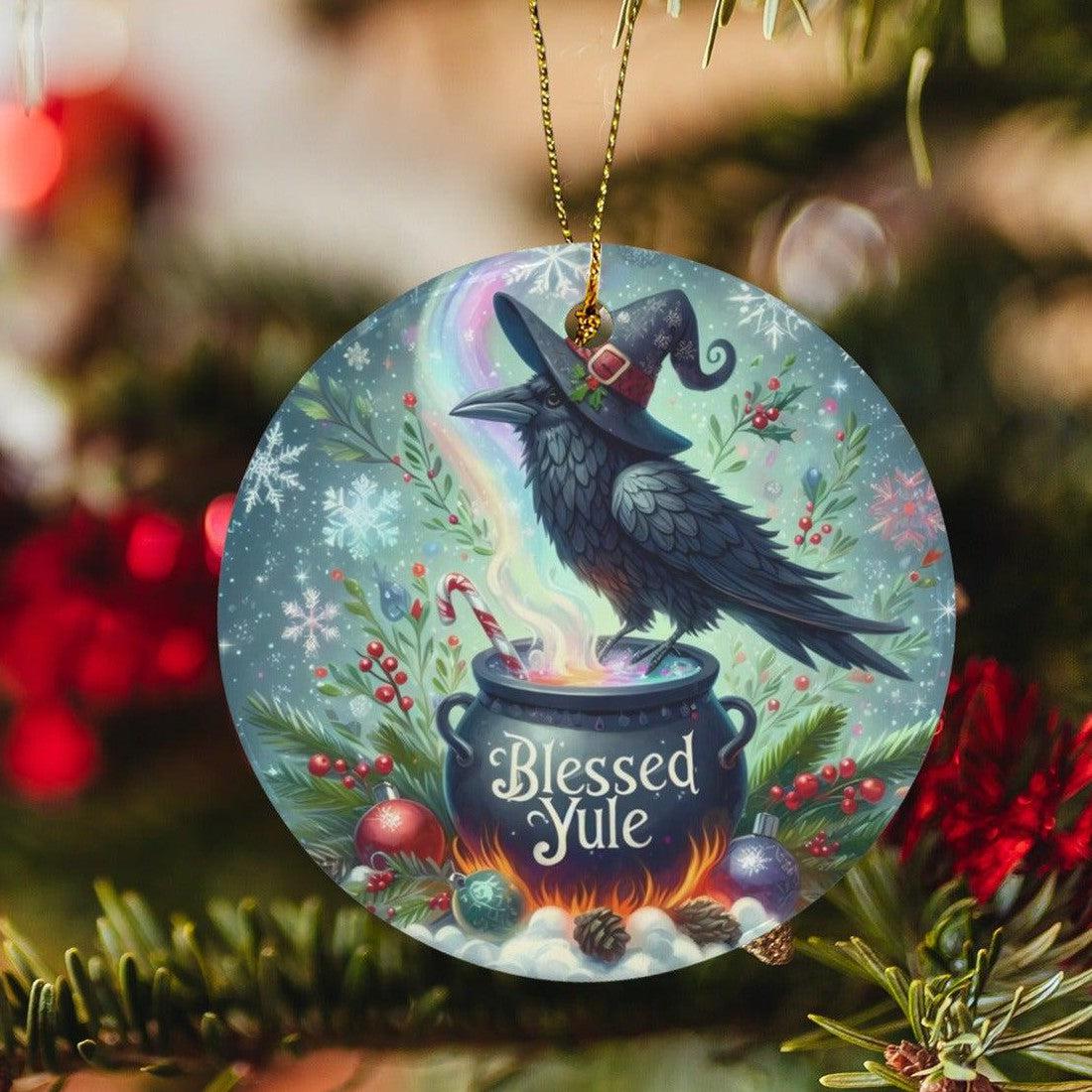 Black raven Ceramic Christmas Ornament Gothic Crow Christmas Tree Ornament-MoonChildWorld