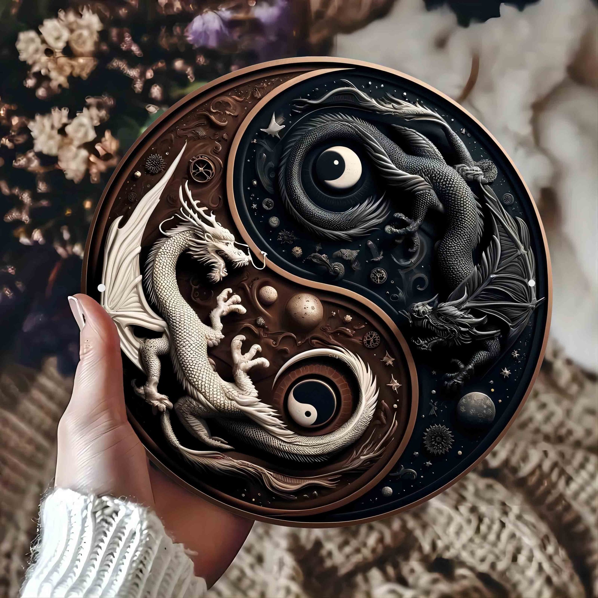 Yin Yang Dragons Wall Art Dragon Metal Sign Mythical Dragon Decor-MoonChildWorld