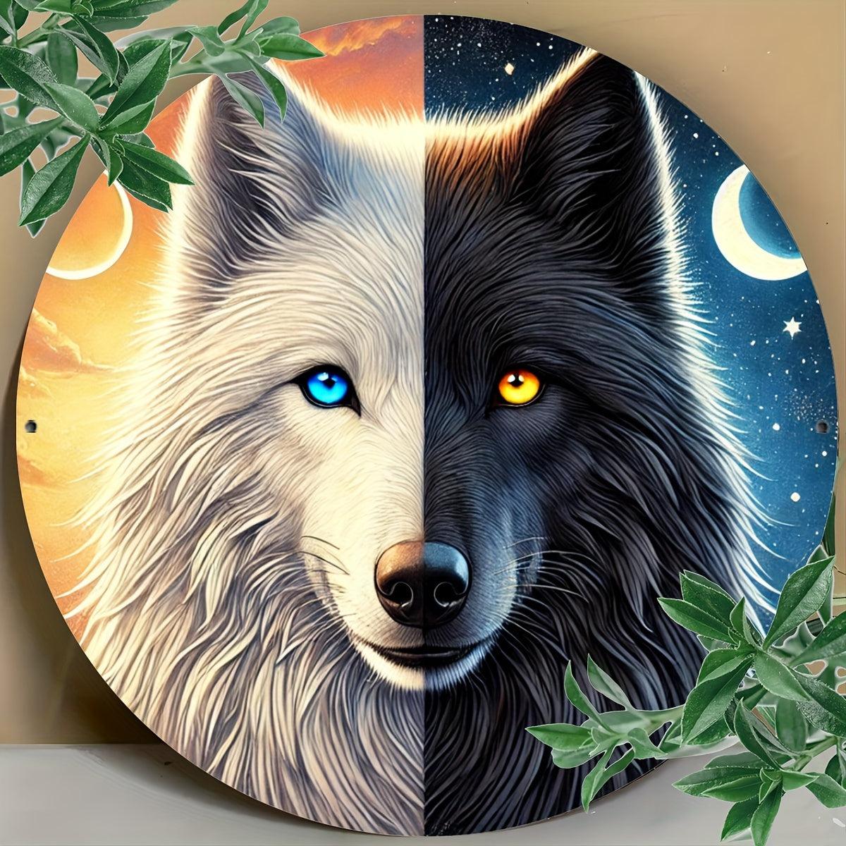 Moon Wolf Metal Sign Black and White Wolves Wall Sign-MoonChildWorld