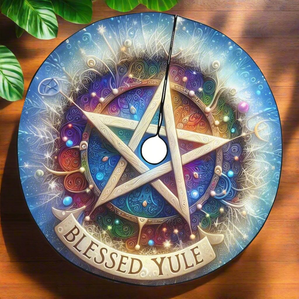 Magic Pentacle Wicca Pagan Christmas Tree Skirt for Yule Decor-MoonChildWorld