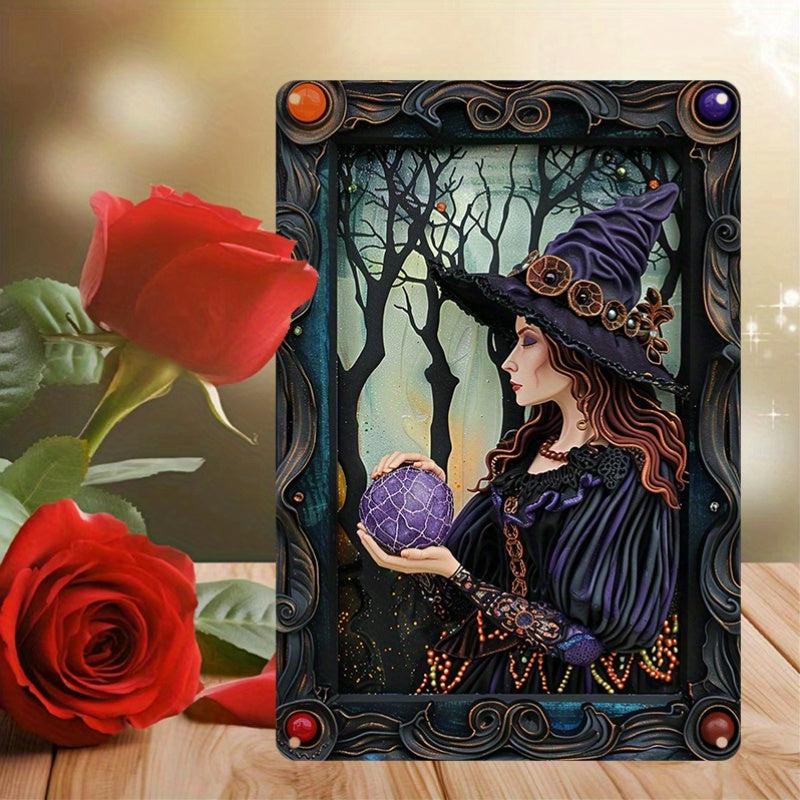 Witch with Crystal Ball Wall Art Dark Witch Metal Sign Halloween Home Decor-MoonChildWorld