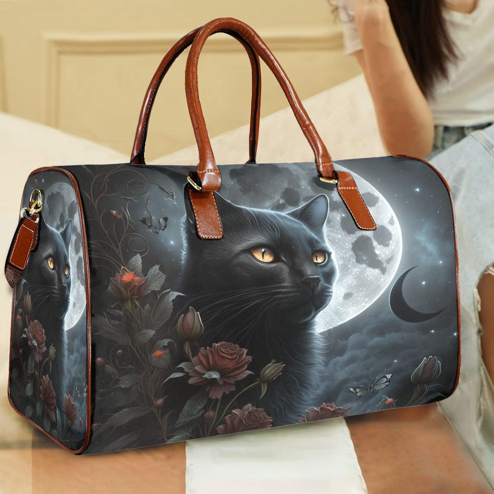 Moon Black Cat Gothic Travel Bag-MoonChildWorld