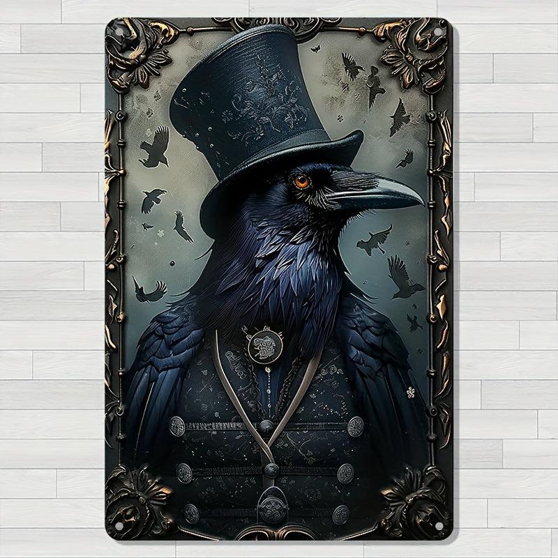 Steampunk Raven Metal Sign Dark Raven Wall Art-MoonChildWorld