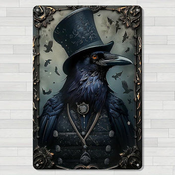 Steampunk Raven Metal Sign Dark Raven Wall Art