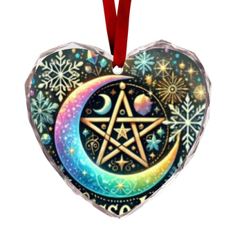 Crescent moon Pentagram Wicca Yule Heart-Shaped Crystal Glass Ornament