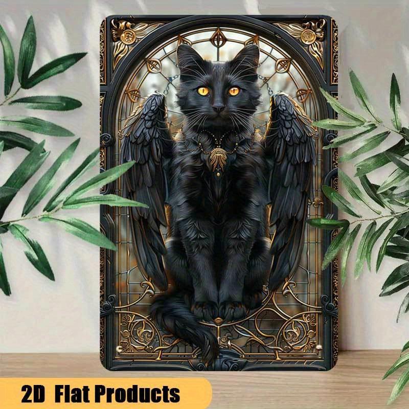 Gothic Winged Cat Wall Art Wicca Black Cat Metal Sign Witchcraft Wall Decor-MoonChildWorld