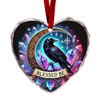 Wicca Raven Gothic Crow Christmas Heart-Shaped Crystal Glass Ornament