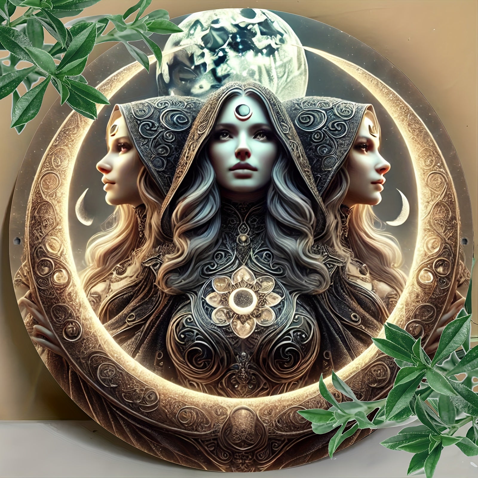 Triple Moon Goddess Wall Art Hecate Goddess Metal Sign for Wicca Home Decor-MoonChildWorld