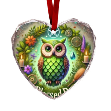 Mystic Owl Wicca Yule Heart-Shaped Crystal Glass Ornament