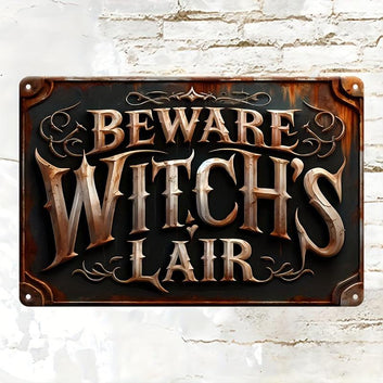 Beware Witch's Lair Metal Sign Witch Wall Decor Halloween Welcome Sign