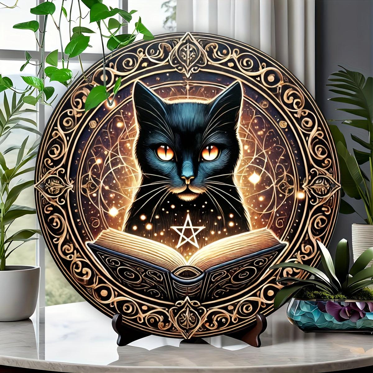 Witchy Black Cat Metal Sign for Halloween Wall Decor-MoonChildWorld