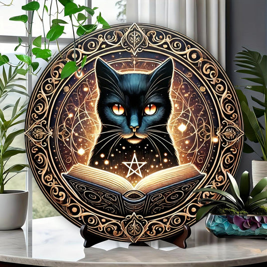 Witchy Black Cat Metal Sign for Halloween Wall Decor