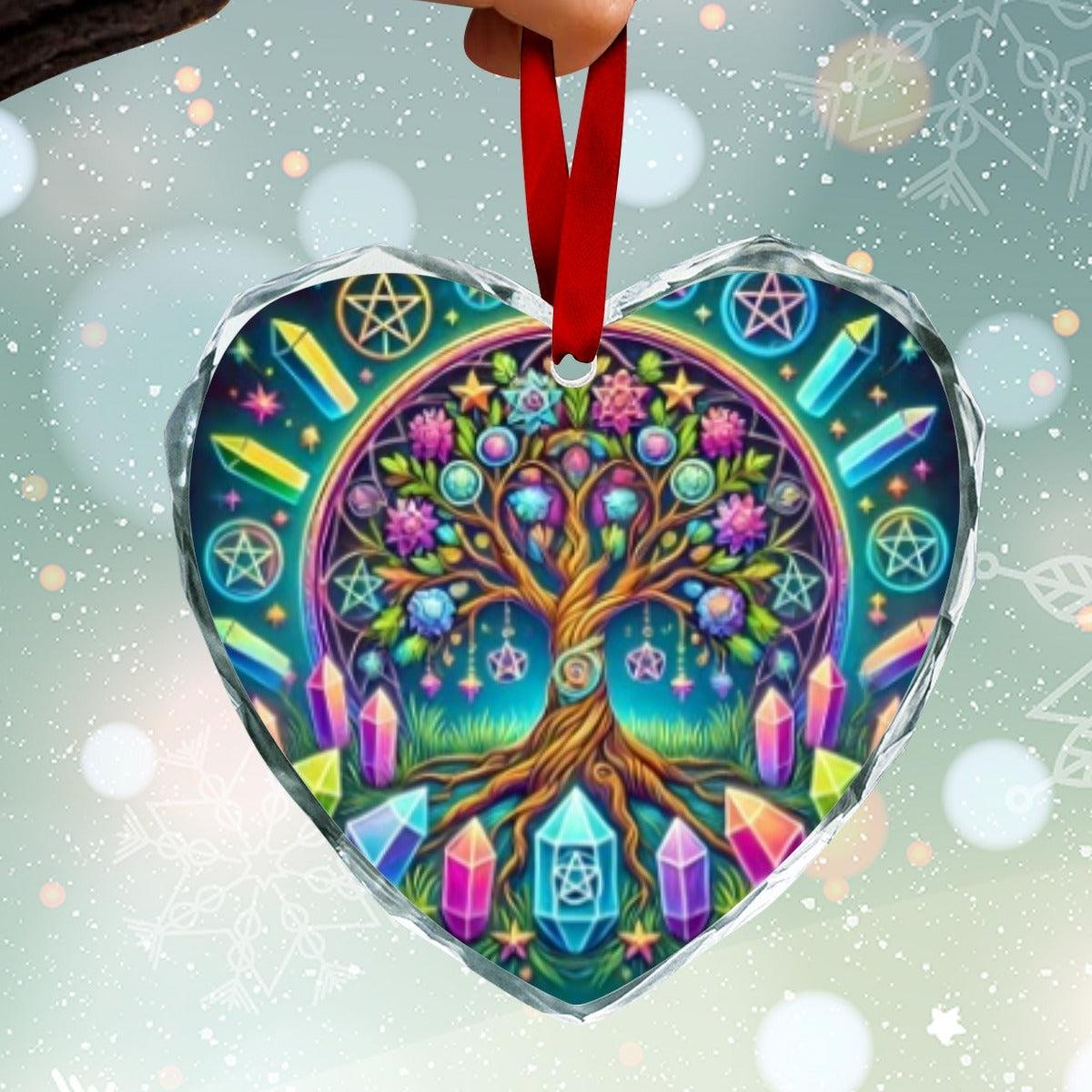 Wicca Pentacle Crystal Tree of life Pagan Yule Heart-Shaped Crystal Glass Ornament-MoonChildWorld