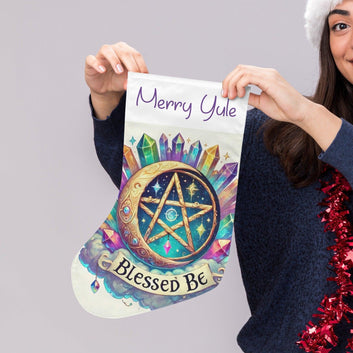 Wicca Moon Pentacle Pagan Christmas Stocking for Yule Decorations
