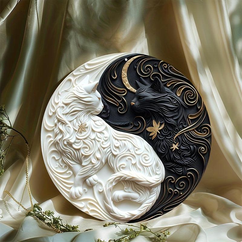 Yin Yang White and Black Cat Metal Sign-MoonChildWorld