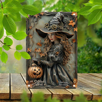 Witch and Pumpkin Wall Art Witch Metal Sign for Halloween Wall Decor