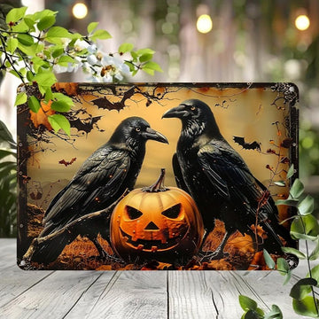 Gothic Crows Wall Art Black Ravens Metal Sign for Halloween Wall Decor-MoonChildWorld