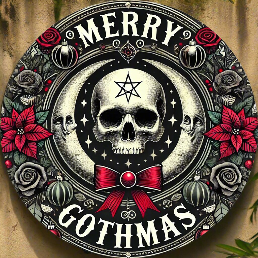 Merry Gothmas Wall Art Gothic Skull Metal Sign for Dark Christmas Decorations-MoonChildWorld