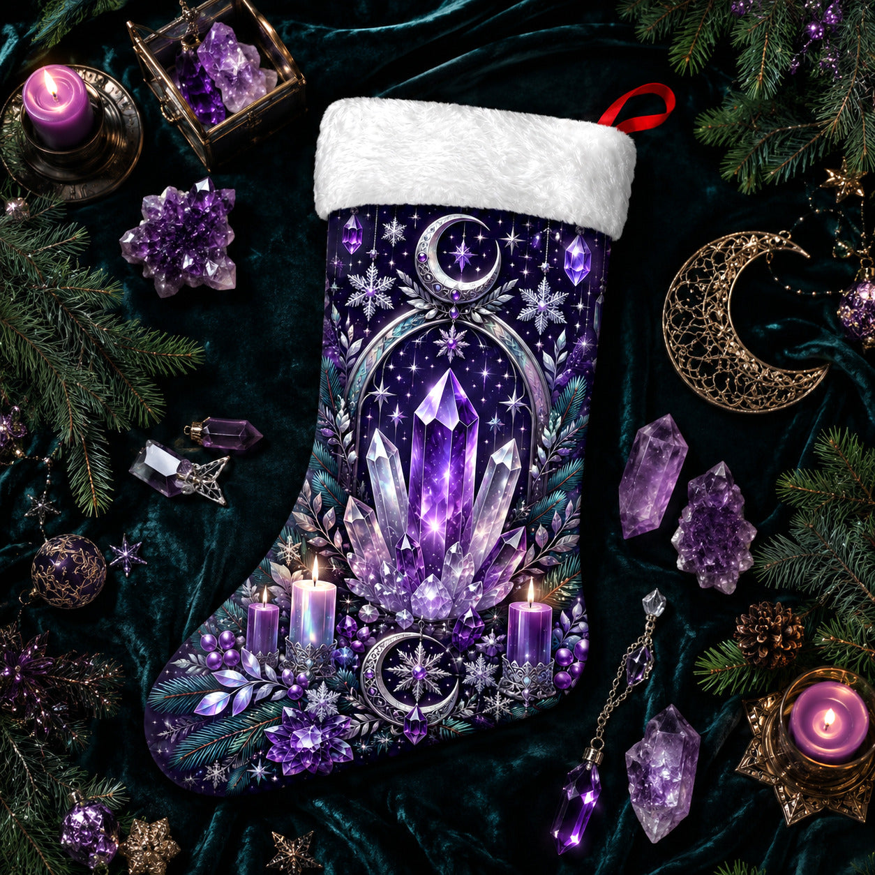 Amethyst Crystal Christmas Stocking Purple Witchy Altar Decor