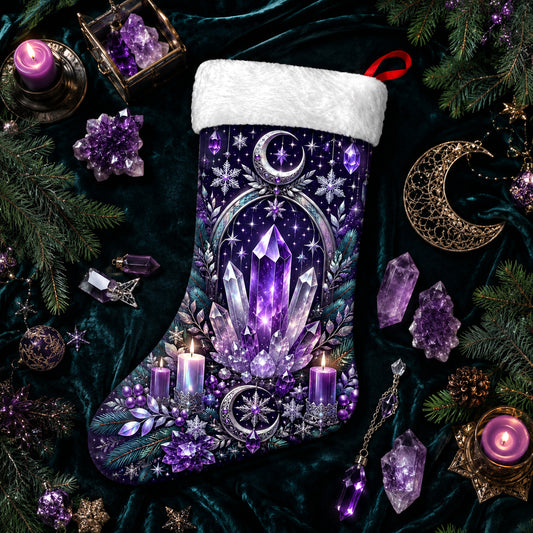 Amethyst Crystal Christmas Stocking Purple Witchy Altar Decor