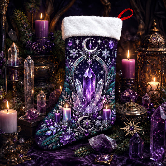 Amethyst Crystal Christmas Stocking Purple Witchy Altar Decor, styled shot 2