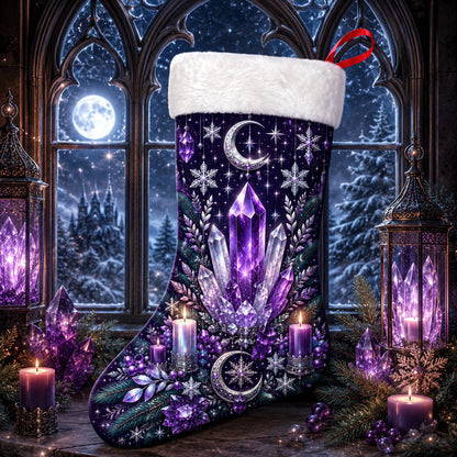 Amethyst Crystal Christmas Stocking Purple Witchy Altar Decor, styled shot 4
