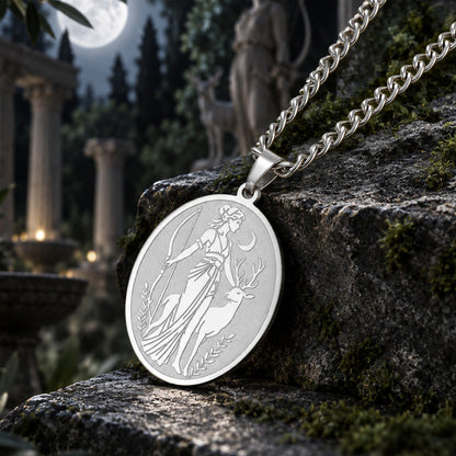 Artemis Goddess Necklace with Greek Deer Pendant Choker — detailed jewelry view 3