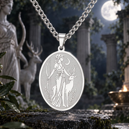 Artemis Goddess Necklace with Greek Deer Pendant Choker — detailed jewelry view 4