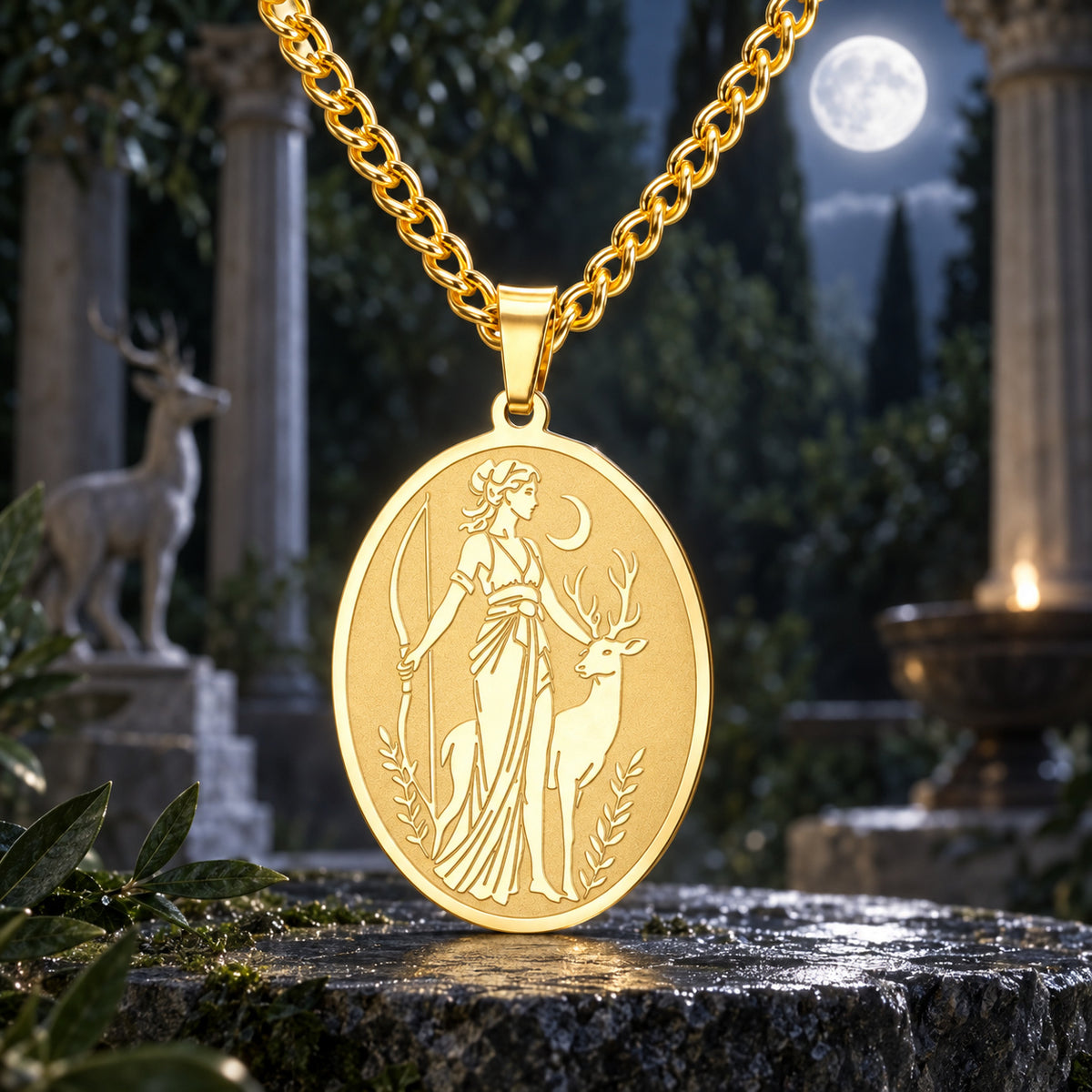 Artemis Goddess Necklace with Greek Deer Pendant Choker — detailed jewelry view 5