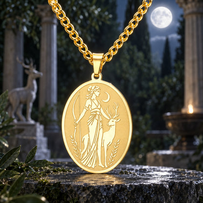 Artemis Goddess Necklace with Greek Deer Pendant Choker — detailed jewelry view 5