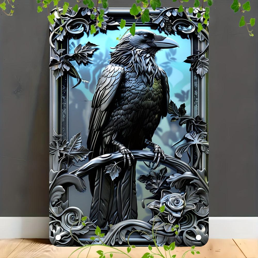 Gothic Crow Wall Art Black Raven Metal Sign-MoonChildWorld