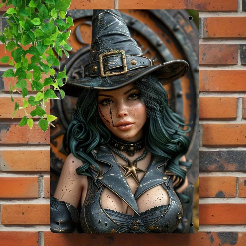 Steampunk Witch Wall Sign Gothic Witch Metal Sign Halloween Wall Decor-MoonChildWorld