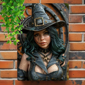 Steampunk Witch Wall Sign Gothic Witch Metal Sign Halloween Wall Decor