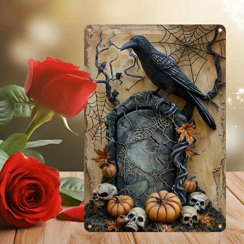 Raven on Tombstone Wall Art Gothic raven metal sign Dark crow Wall decor-MoonChildWorld