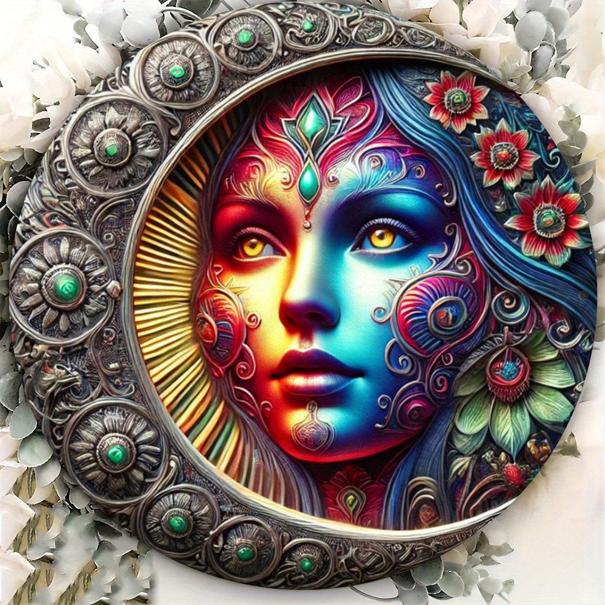 Moon Goddess Wall Decor Celestial Goddess Metal Sign for Pagan Home Decorations-MoonChildWorld