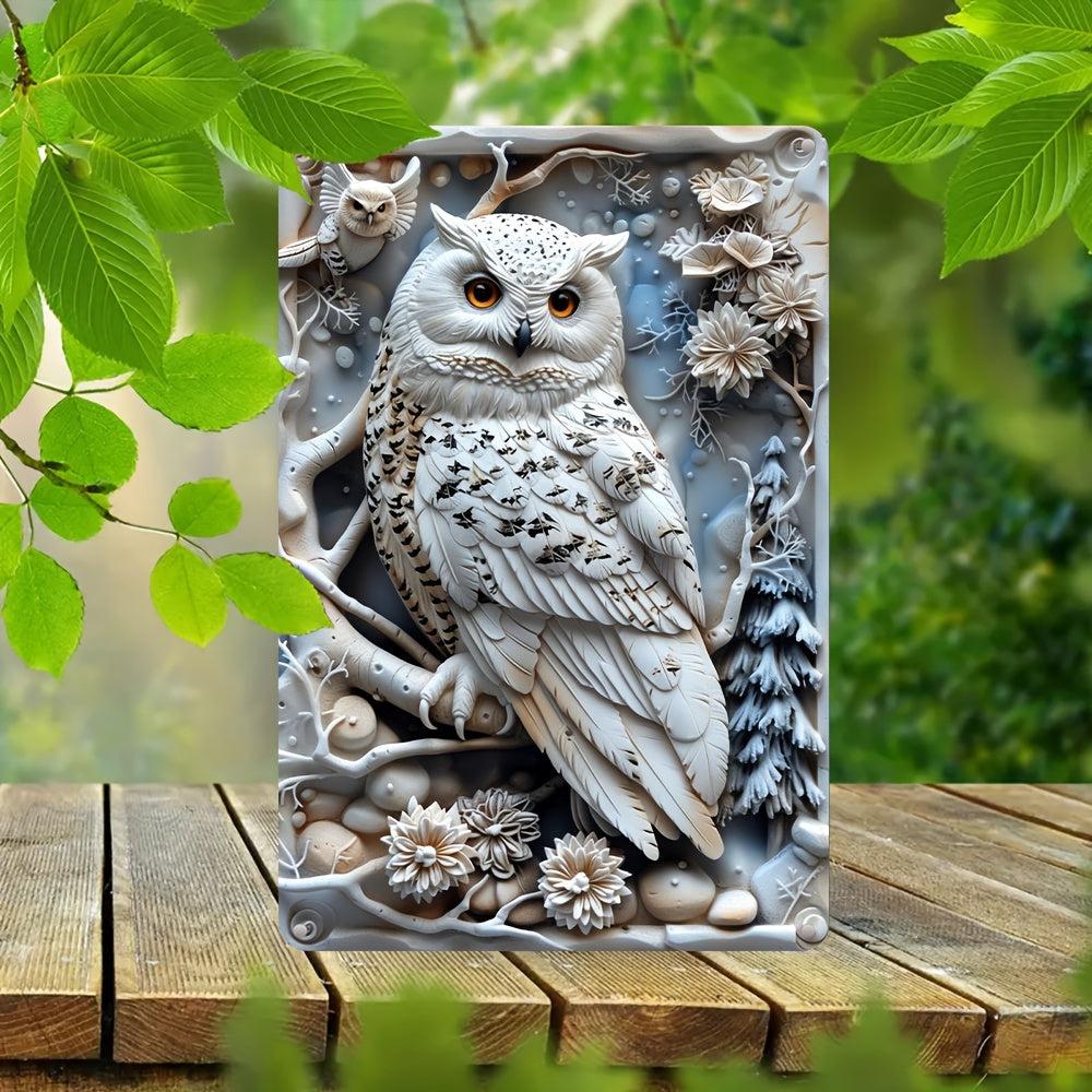 White Owl Wall Art Snowy Owl Metal Sign Spirit Animal Wall Decor-MoonChildWorld