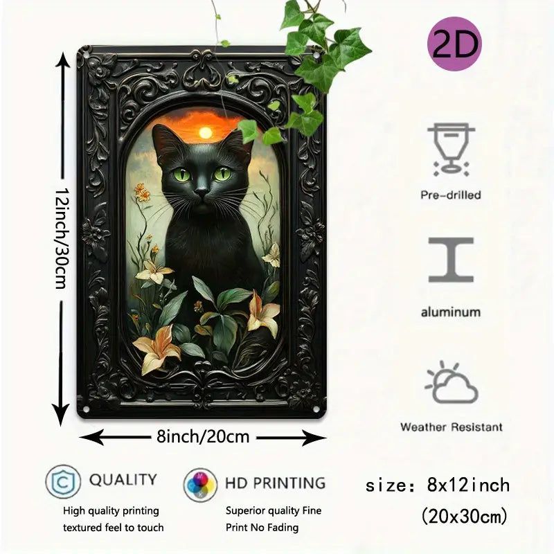 Black Cat Wall Art Occult Cat Metal Sign-MoonChildWorld