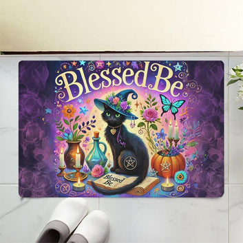 Occult Black Cat Doormat Witchcraft Doormat for Witch Home Decor