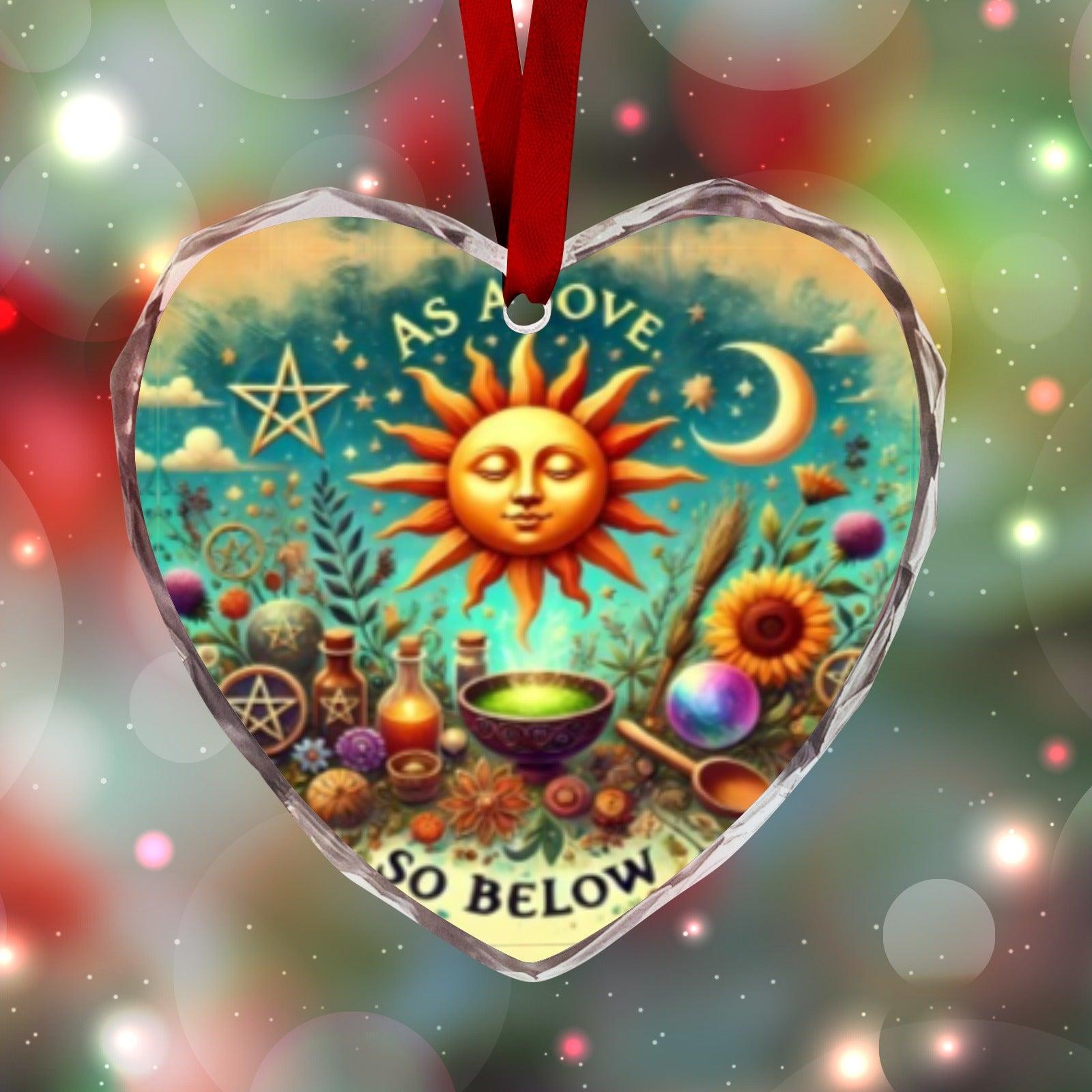 Wicca Sun Moon Pagan Yule Heart-Shaped Crystal Glass Ornament-MoonChildWorld