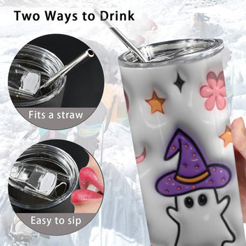Spooky Babe Halloween Skinny Tumbler with Lid and Straw