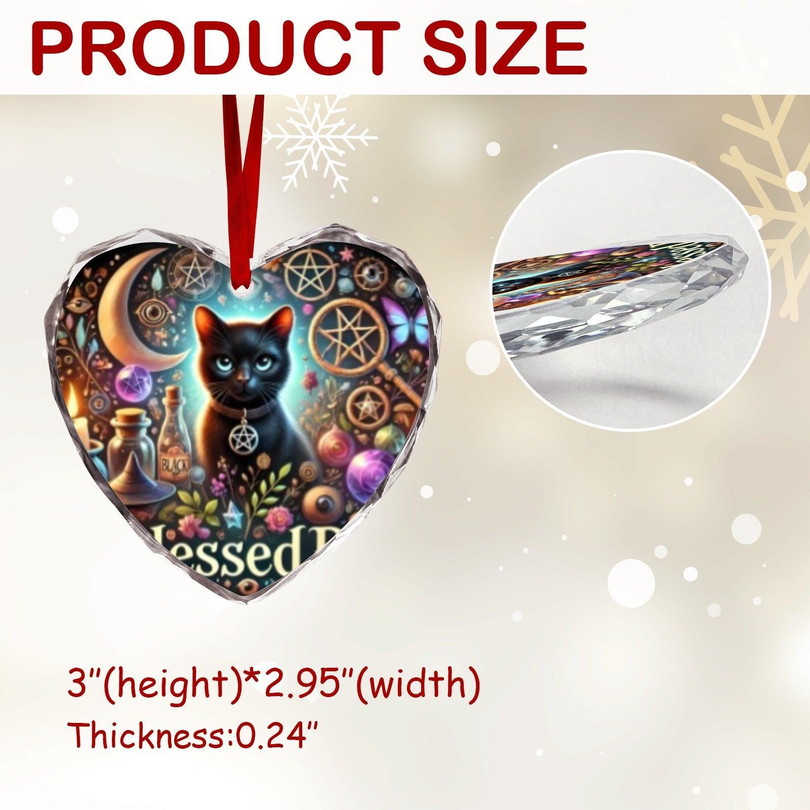 Witchy Black Cat Wiccan Christmas Heart-Shaped Crystal Glass Ornament-MoonChildWorld