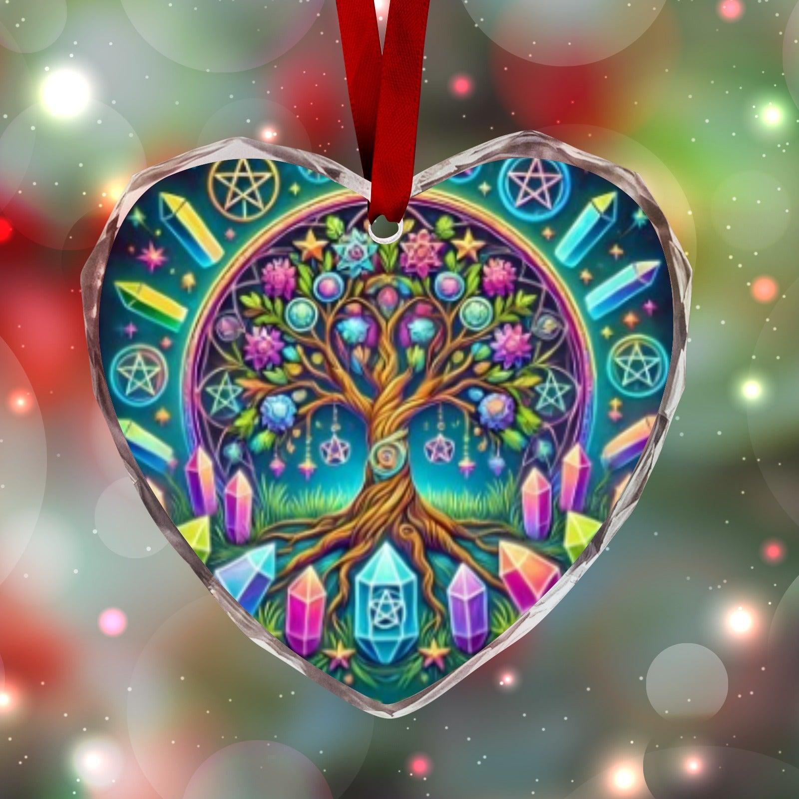 Wicca Pentacle Crystal Tree of life Pagan Yule Heart-Shaped Crystal Glass Ornament-MoonChildWorld